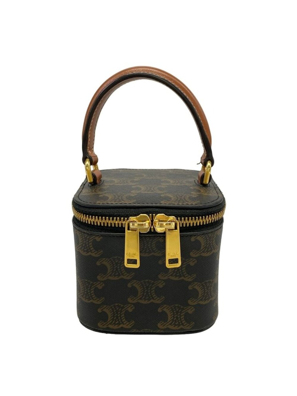 Celine Vanity Bag Triomphe Mini Case Black Dark Brown Leather
